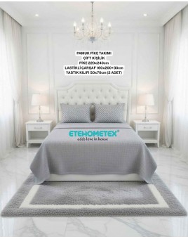 ETEHOMETEX ÇİFT KİŞİLİK %100 PAMUK HAVUZLU PİKE TAKIMI GRİ 8696474232075